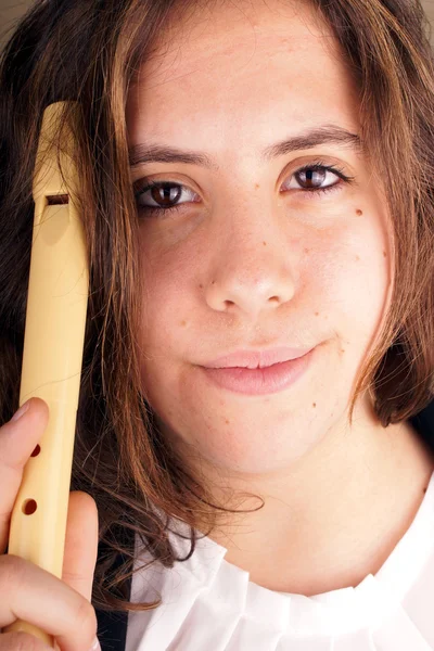 Girl with flute — Stock Photo, Image