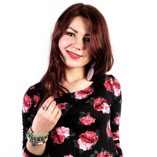 Studio shot of a young lady on white background — Stock Photo, Image