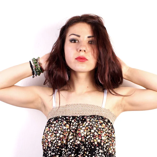 Studio shot of a young lady on white background — Stock Photo, Image