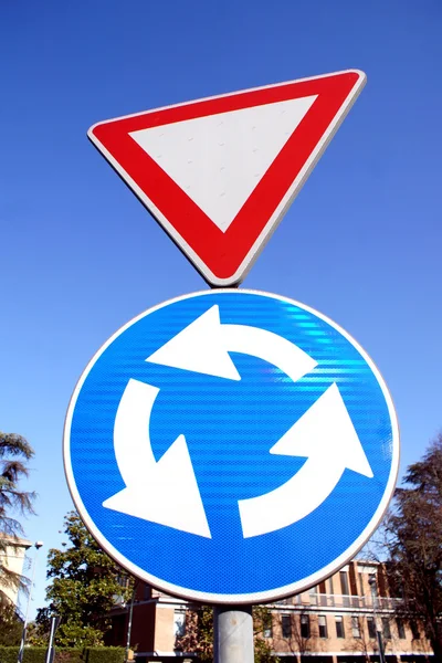 Close up of colorful traffic street signs — Stock Photo, Image