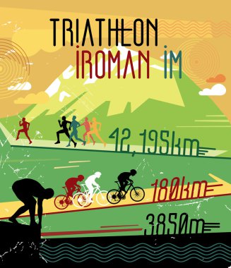 Retro triathlon poster. clipart