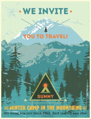 Vintage poster journey to the mountains clipart