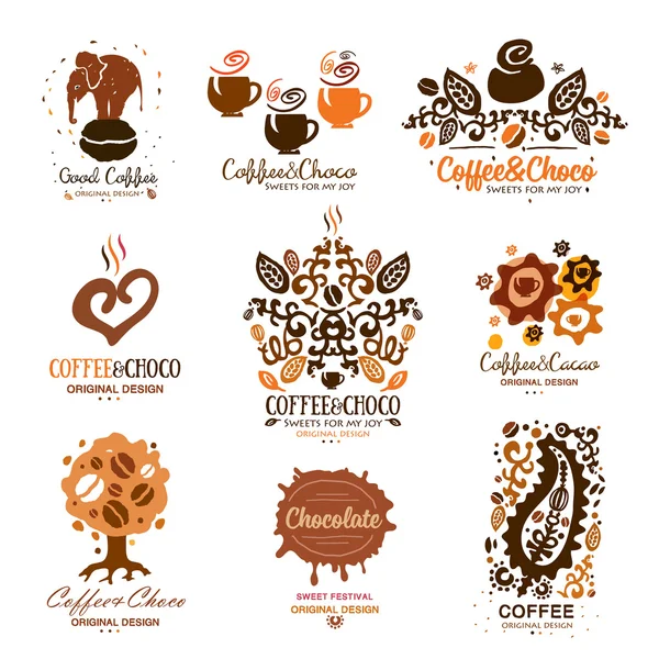 Conjunto de chocolate, logotipo do café — Vetor de Stock