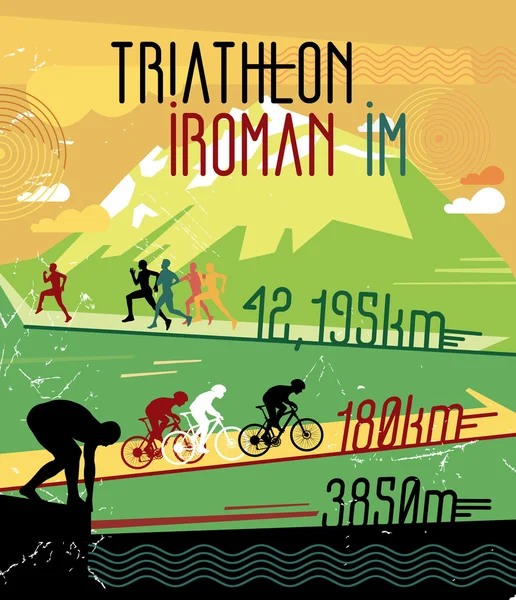 Retro Triathlon affisch. — Stock vektor
