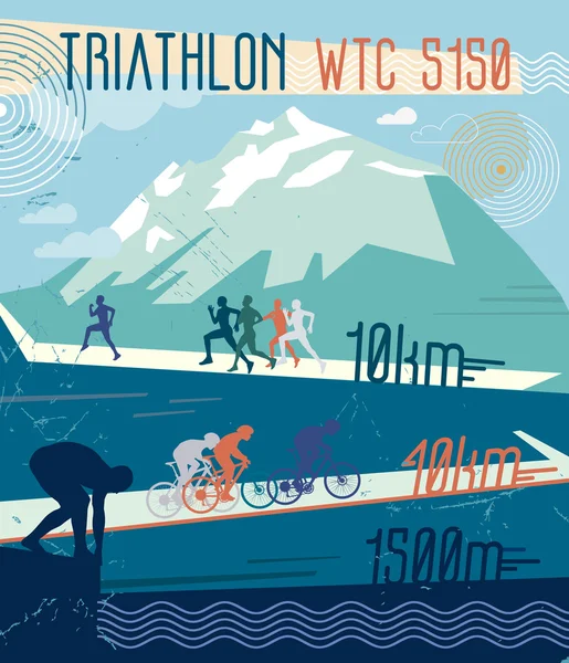 Deportes de triatlón en las montañas — Vector de stock