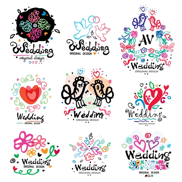 Logotipo de decoración de boda hecho a mano — Vector de stock