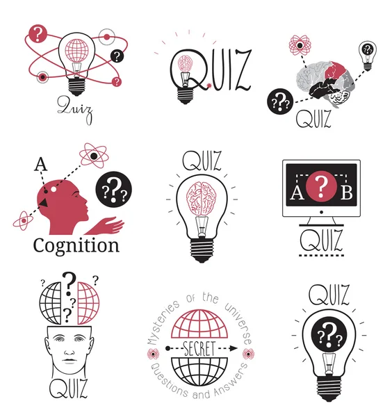 Quiz logotipo emblemas rótulos Ilustrações De Stock Royalty-Free