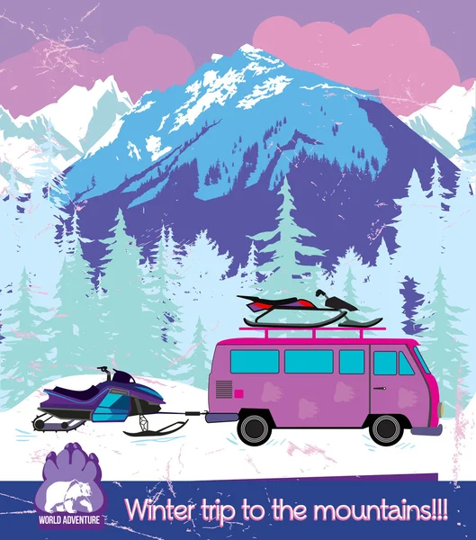 Winter trip to the mountains Stock Illustration