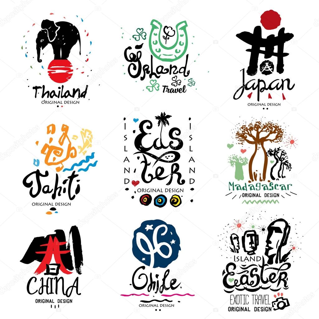 Set islands logo. Vacation relaxing on the beach, design elements and characters. Summer vacation on the Islands. Logo for a travel Agency