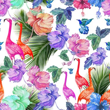 Tropical pattern with flamingos clipart