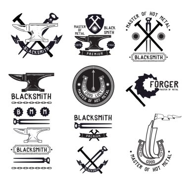 Set of retro blacksmith logo clipart