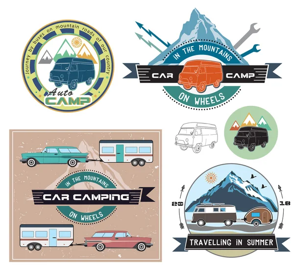 Ensemble de logos de camping voiture rétro — Image vectorielle