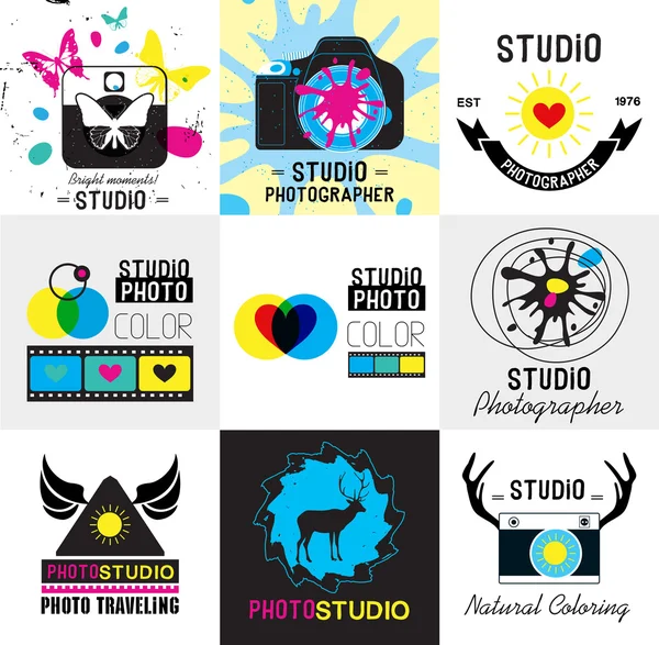 Conjunto de logotipo de estudio de fotos vintage — Vector de stock