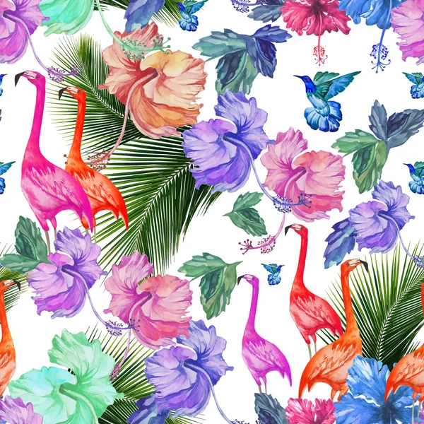 Padrão tropical com flamingos — Vetor de Stock