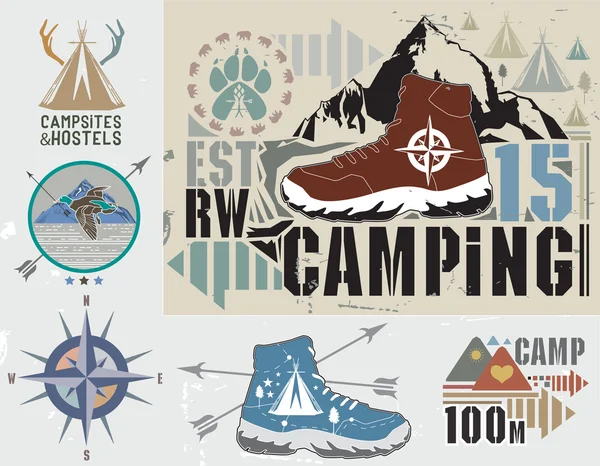レトロなキャンプ ロゴのセット — ストックベクタ