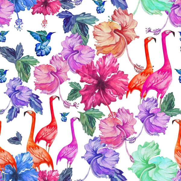 Flamingo ile tropikal desen — Stok Vektör