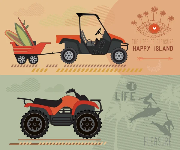 Quad bike with trailer — Stock Vector