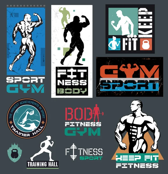 Bodybuilding en fitness gym-logo 's — Stockvector