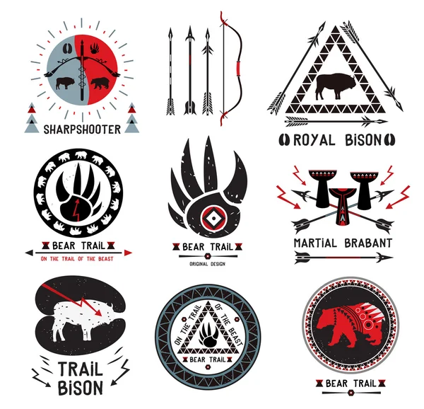 Zestaw vintage polowania, logo grup etnicznych — Wektor stockowy