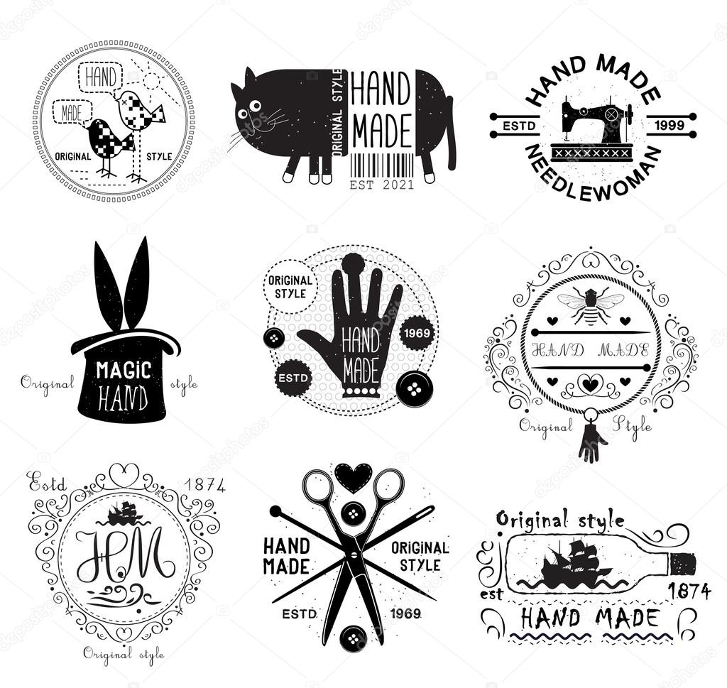 Set of vintage hand made logo, labels, emblems and designed elements