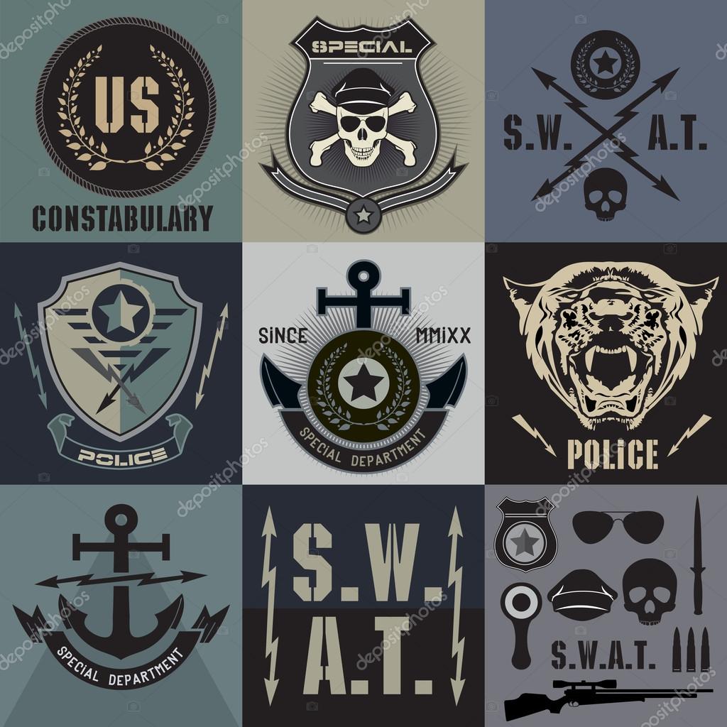 Set of police law enforcement badges and logo