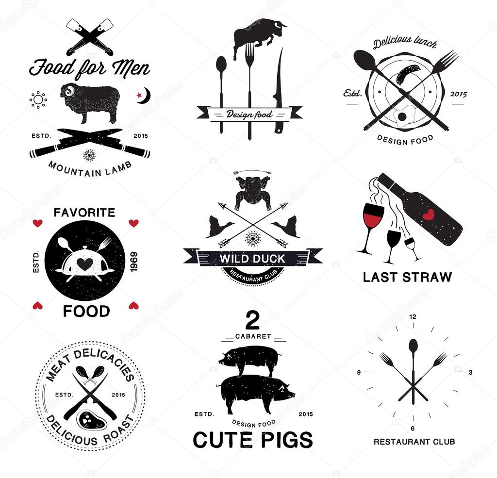 Restaurant menu retro logo, badges and design elements