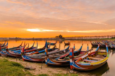 ubein Bridge sunrise, mandalay, myanmar, ahşap tekne