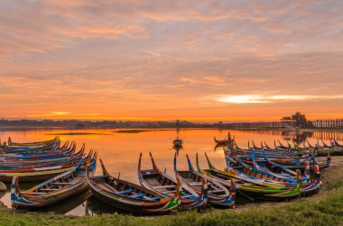 ubein Bridge sunrise, mandalay, myanmar, ahşap tekne