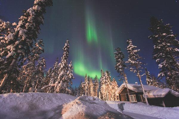Beautiful picture of massive multicoloured green vibrant Aurora 