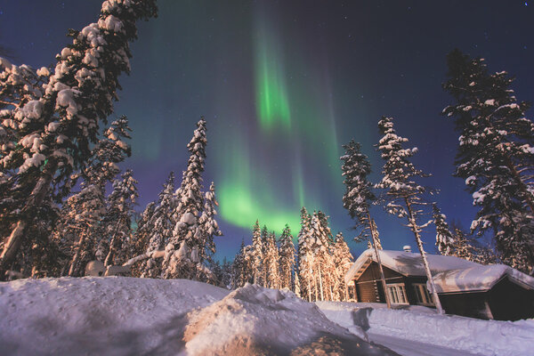 Beautiful picture of massive multicoloured green vibrant Aurora 