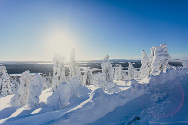 Belle vue sur la montagne froide de la station de ski, journée ensoleillée d'hiver avec pente, piste et téléski — Photo