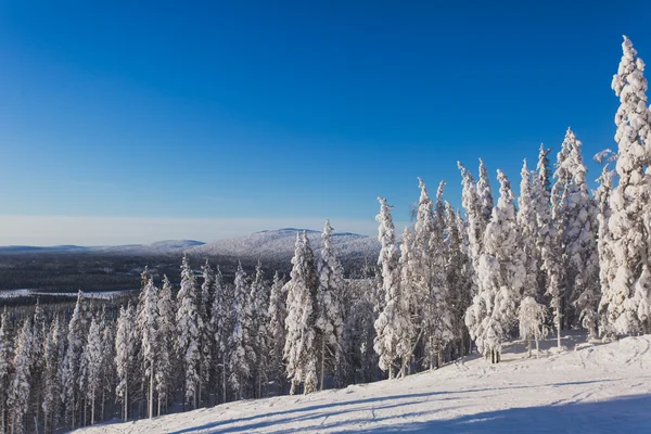 Hermosa vista fría de la montaña de la estación de esquí, día de invierno soleado con pendiente, pista y telesilla —  Fotos de Stock