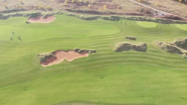 Flygdrönare Levande Utsikt Över Golfbana Landsbygden Landskap Fält Med Rik — Stockvideo