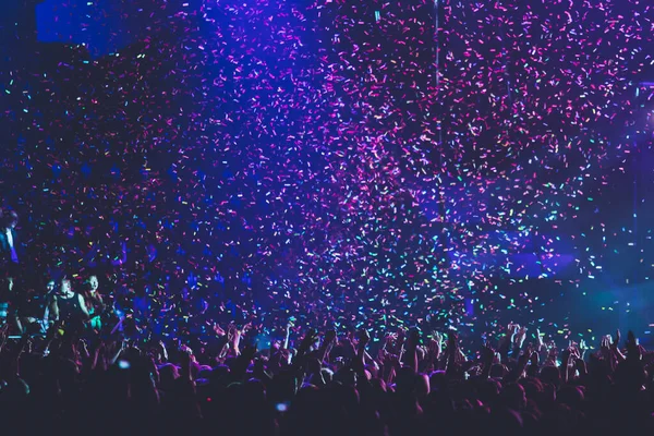 Crowded Concert Hall Scene Stage Lights Rock Show Performance People — Stock Photo, Image