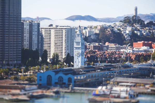 San Francisco Limanının Canlı Hava Manzarası Saat Kulesi Feribot Inşaatı — Stok fotoğraf