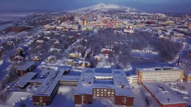 Vista Aérea Inverno Kiruna Cidade Mais Setentrional Suécia Província Lapônia — Vídeo de Stock