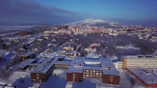 Vista Aérea Inverno Kiruna Cidade Mais Setentrional Suécia Província Lapônia — Vídeo de Stock