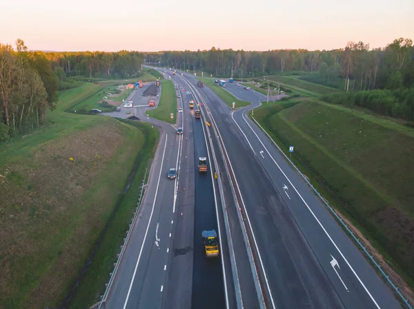 Asphalt Paver Machine Steam Road Roller Road Construction Repairing Works — kuvapankkivalokuva