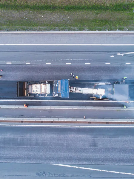 Asphalt Paver Machine Steam Road Roller Road Construction Repairing Works — Stockfoto