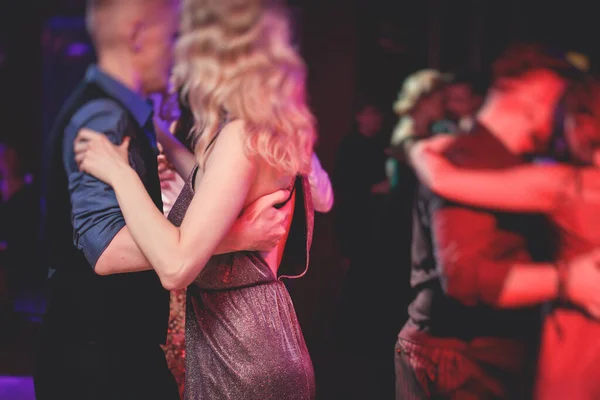 Couples Dancing Traditional Latin Argentinian Dance Milonga Ballroom Hall Tango — Zdjęcie stockowe