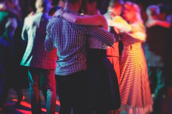 Couples Dansant Danse Traditionnelle Argentine Latine Milonga Dans Salle Bal — Photo