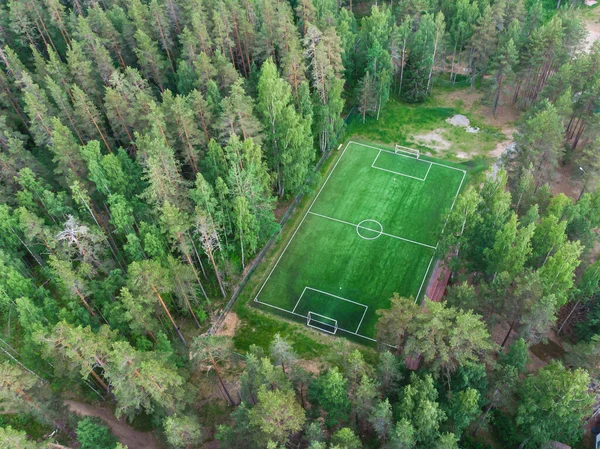 Vue Aérienne Drone Sur Terrain Football Une Pelouse Verte Une — Photo