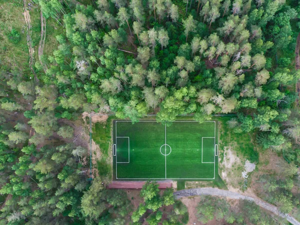 Αεροφωτογραφία Drone Του Γηπέδου Ποδοσφαίρου Γήπεδο Ποδοσφαίρου Πράσινο Γρασίδι Καλοκαίρι — Φωτογραφία Αρχείου