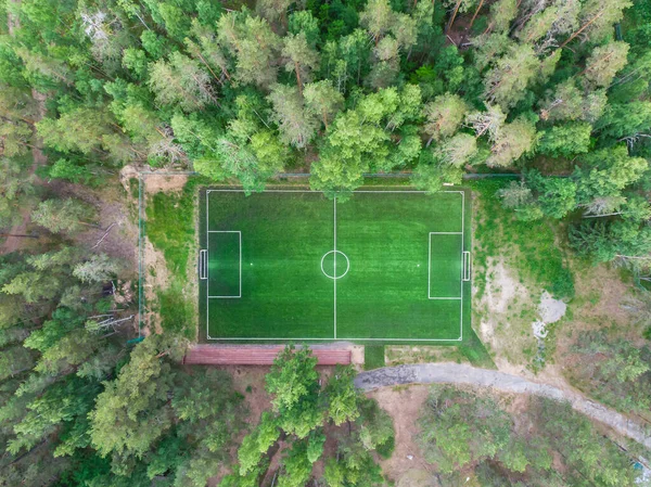 Vista Aérea Drone Campo Futebol Campo Campo Futebol Grama Verde — Fotografia de Stock