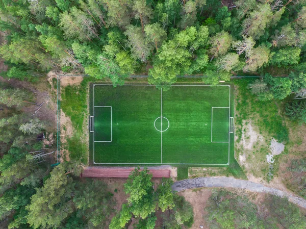 Aerial Drone View Football Soccer Pitch Field Green Grass Summer — Stock Photo, Image