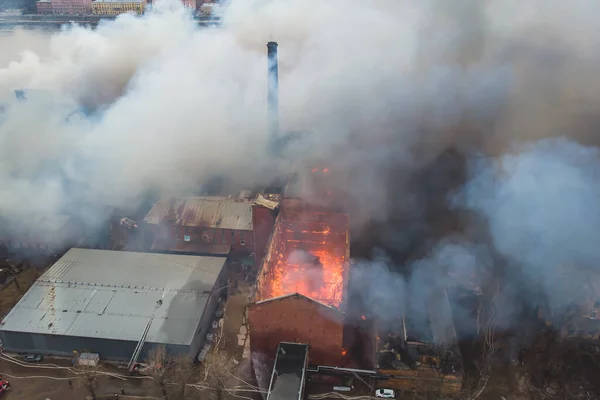 Massive Large Blaze Fire City Aerial Drone Top View Brick — Stock Photo, Image