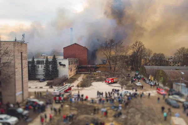 Massive Large Blaze Fire City Aerial Drone Top View Brick — Stock Photo, Image