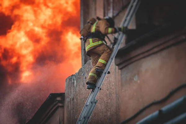 Masivní Velký Požár Městě Cihlová Továrna Oheň Peklo Velký Požární — Stock fotografie