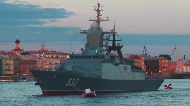 Uitzicht Russische Marine Moderne Russische Militaire Slagschepen Oorlogsschepen Rij Noordelijke — Stockvideo