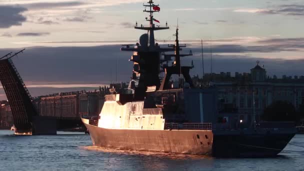 Blick Auf Die Russische Marine Moderne Russische Kriegsschiffe Der Reihe — Stockvideo